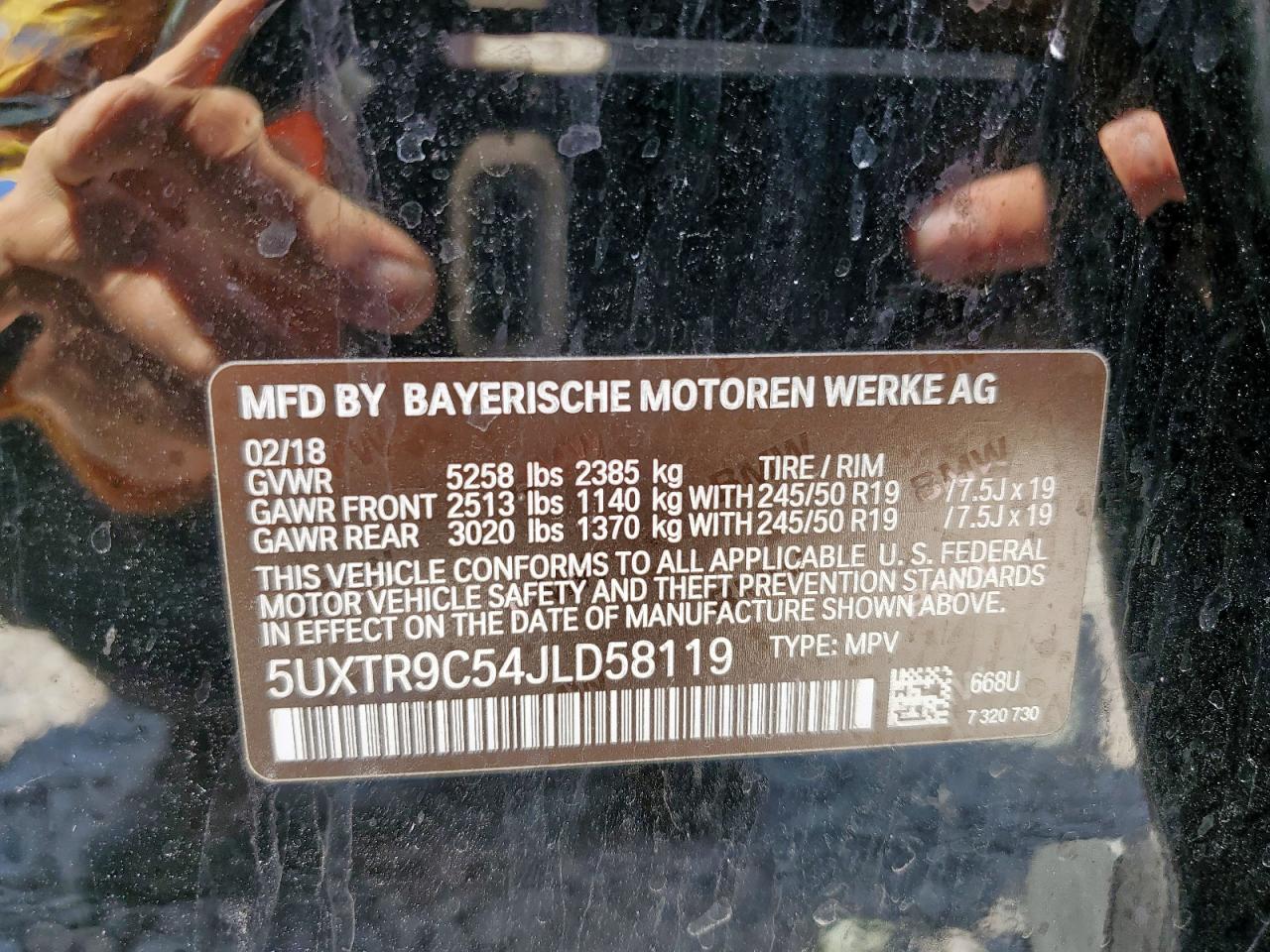 2018 BMW X3 xDrive30I VIN: 5UXTR9C54JLD58119 Lot: 84399675