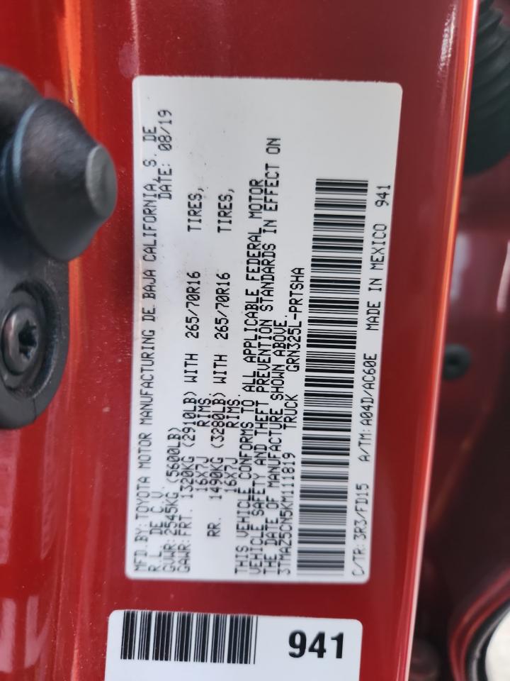 2019 Toyota Tacoma Double Cab VIN: 3TMAZ5CN5KM111819 Lot: 81325625