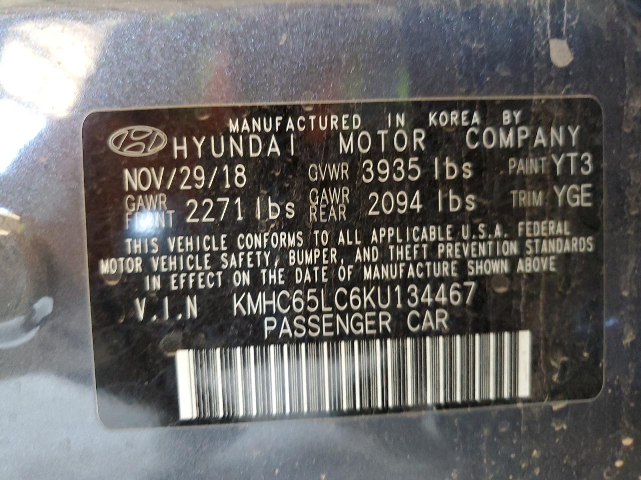 2019 Hyundai Ioniq Blue VIN: KMHC65LC6KU134467 Lot: 80510535