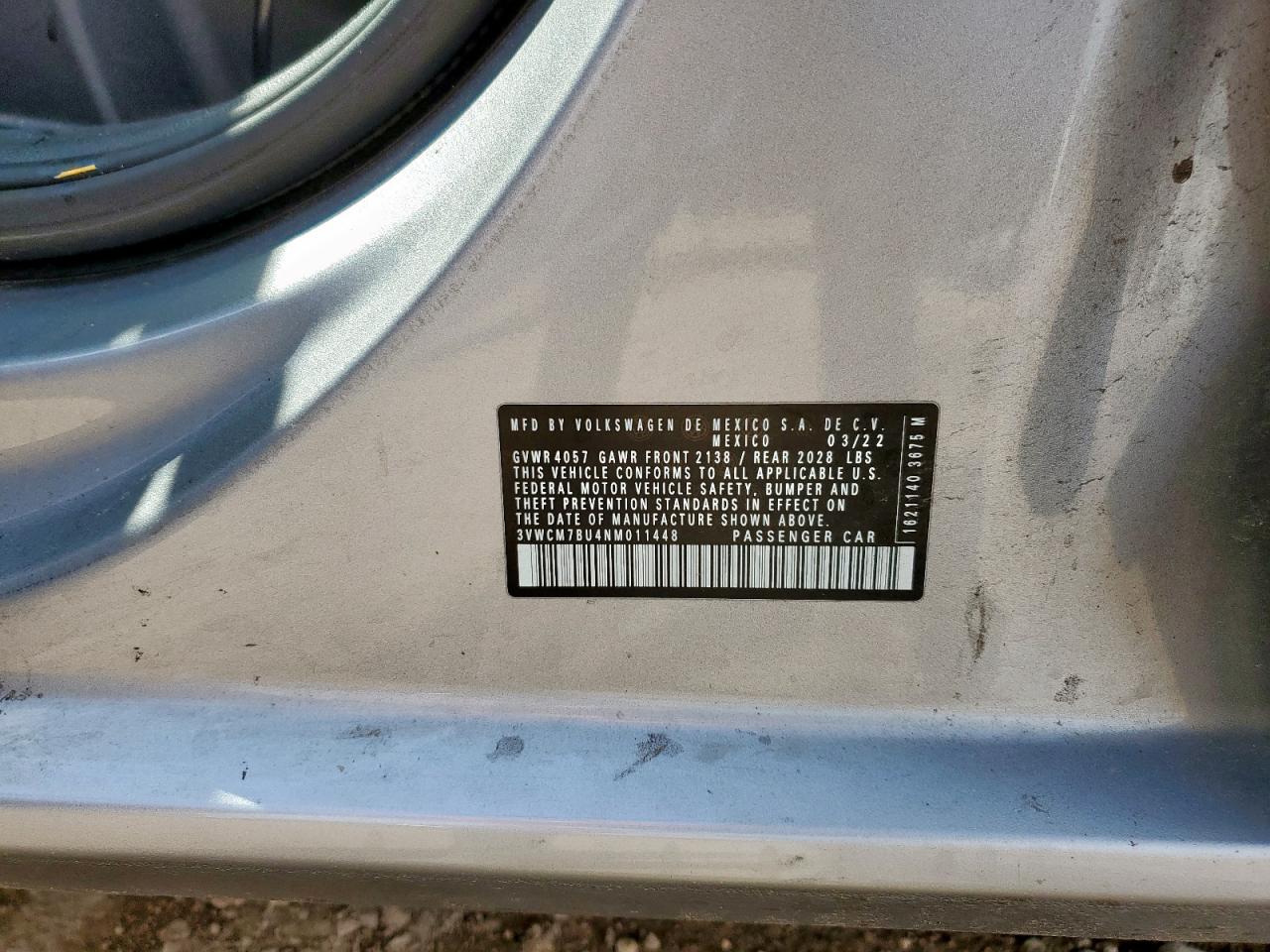 2022 Volkswagen Jetta S VIN: 3VWCM7BU4NM011448 Lot: 81603025