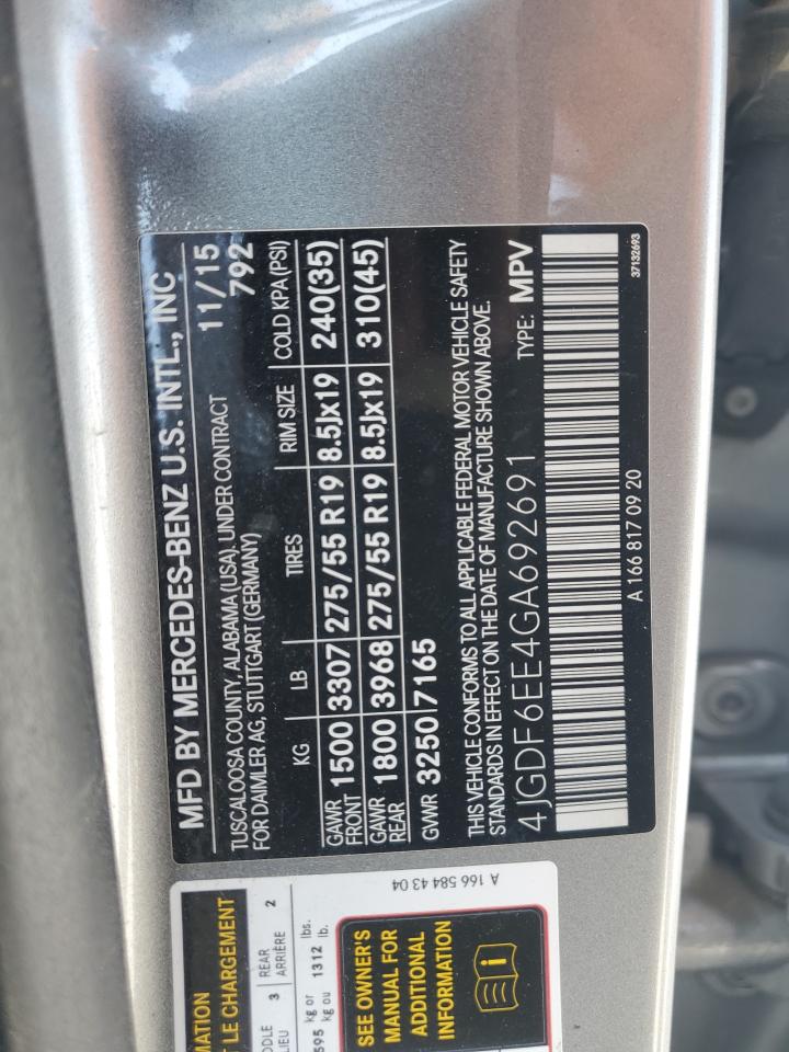 2016 Mercedes-Benz Gl 450 4Matic VIN: 4JGDF6EE4GA692691 Lot: 70987975