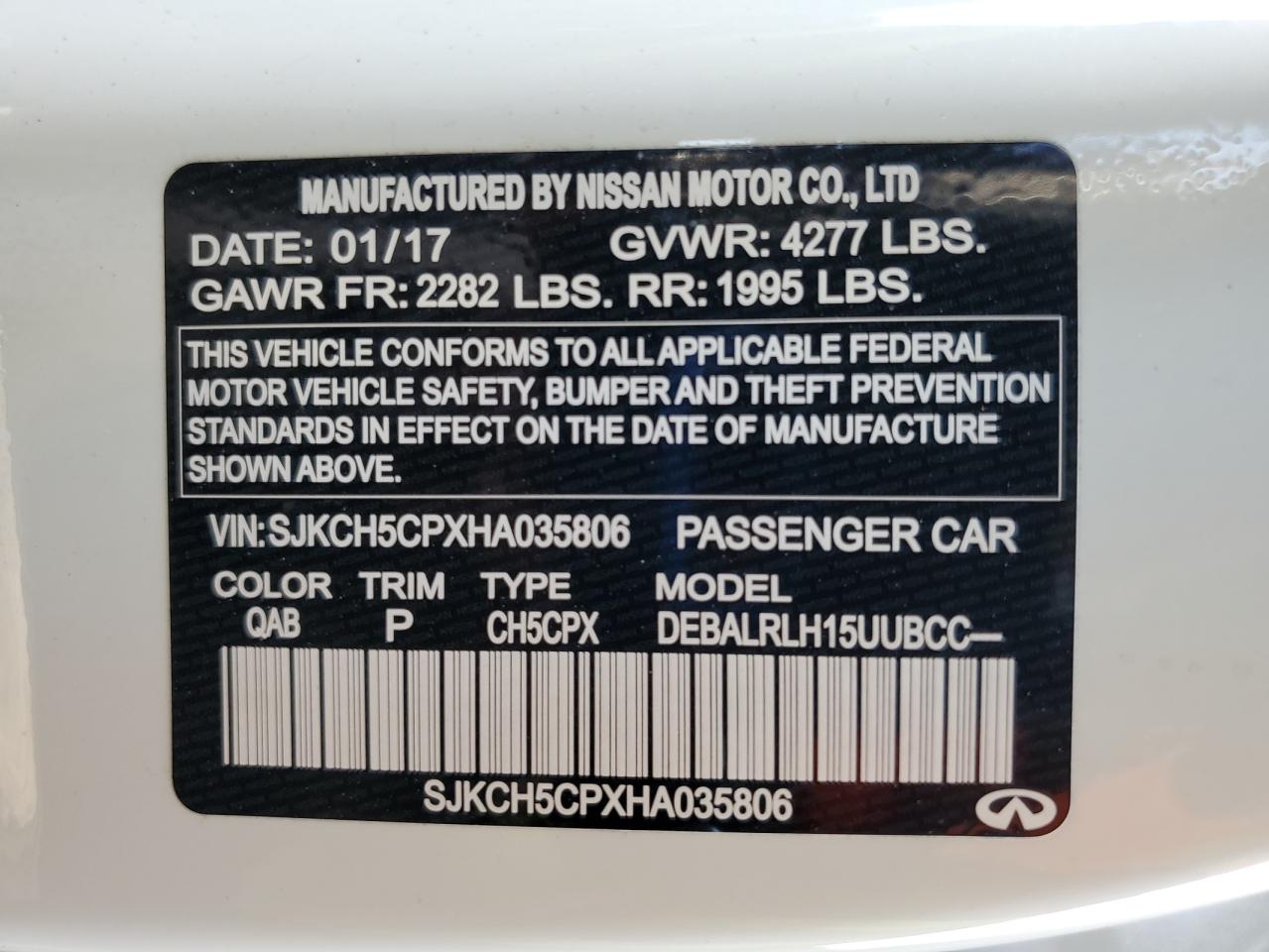 2017 Infiniti Qx30 Base VIN: SJKCH5CPXHA035806 Lot: 83788425