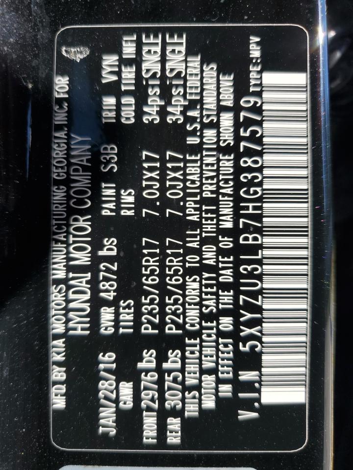 2017 Hyundai Santa Fe Sport VIN: 5XYZU3LB7HG387579 Lot: 81504615