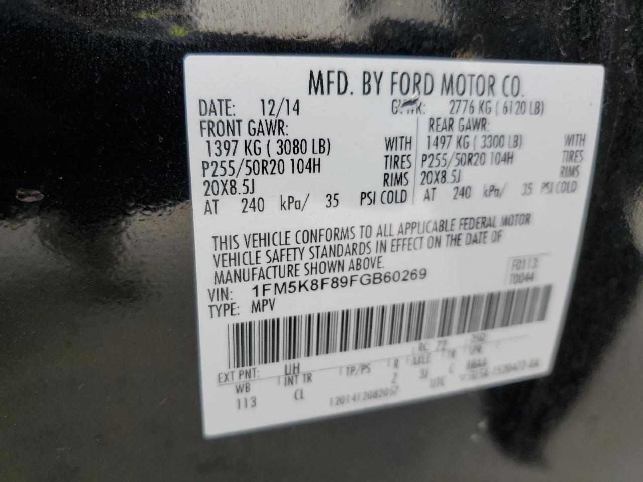 2015 Ford Explorer Limited VIN: 1FM5K8F89FGB60269 Lot: 81350035