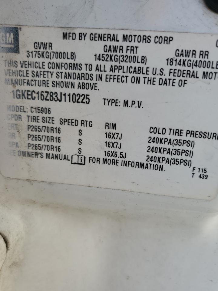 2003 GMC Yukon Xl C1500 VIN: 1GKEC16Z83J110225 Lot: 80571995