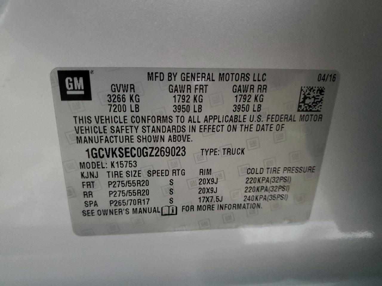 2016 Chevrolet Silverado K1500 Ltz VIN: 1GCVKSEC0GZ269023 Lot: 71847625