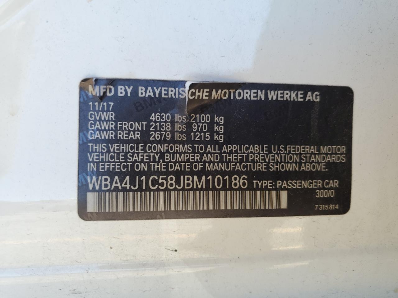 2018 BMW 430I Gran Coupe VIN: WBA4J1C58JBM10186 Lot: 71726655