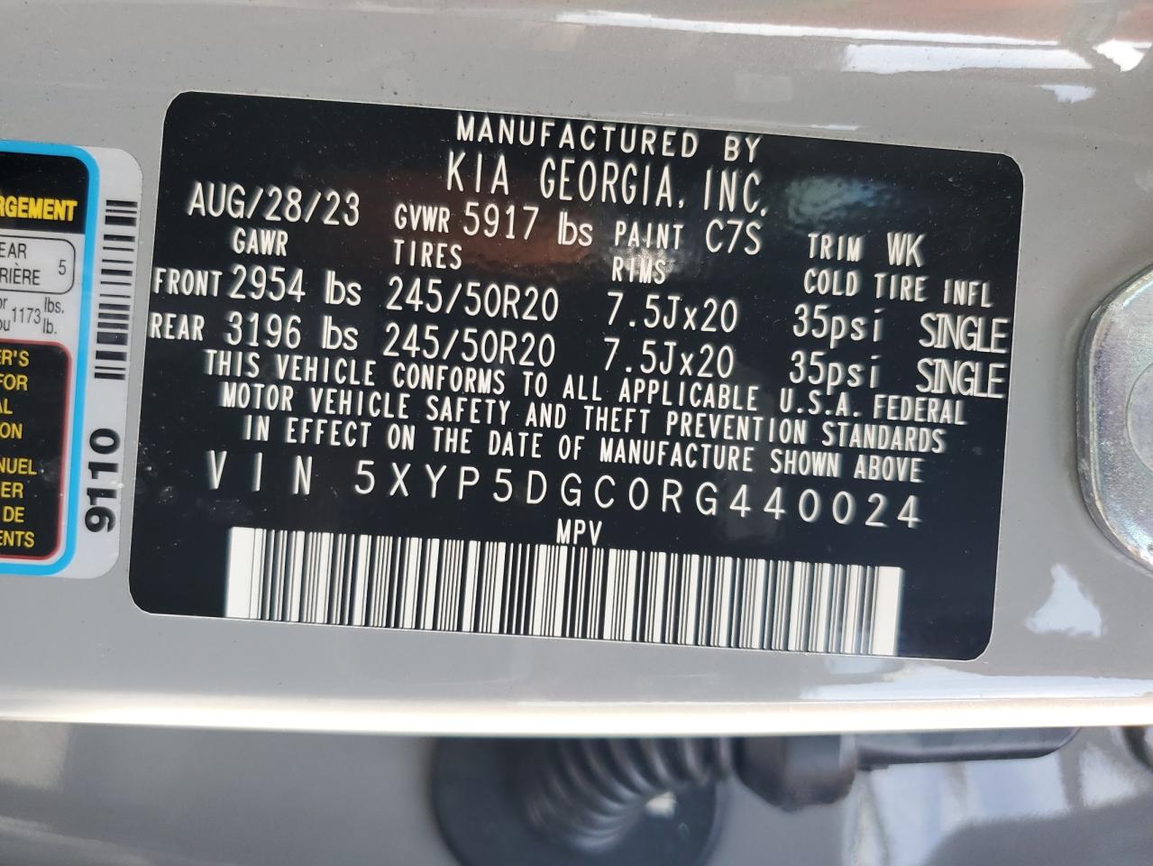 2024 Kia Telluride Sx VIN: 5XYP5DGC0RG440024 Lot: 82114765