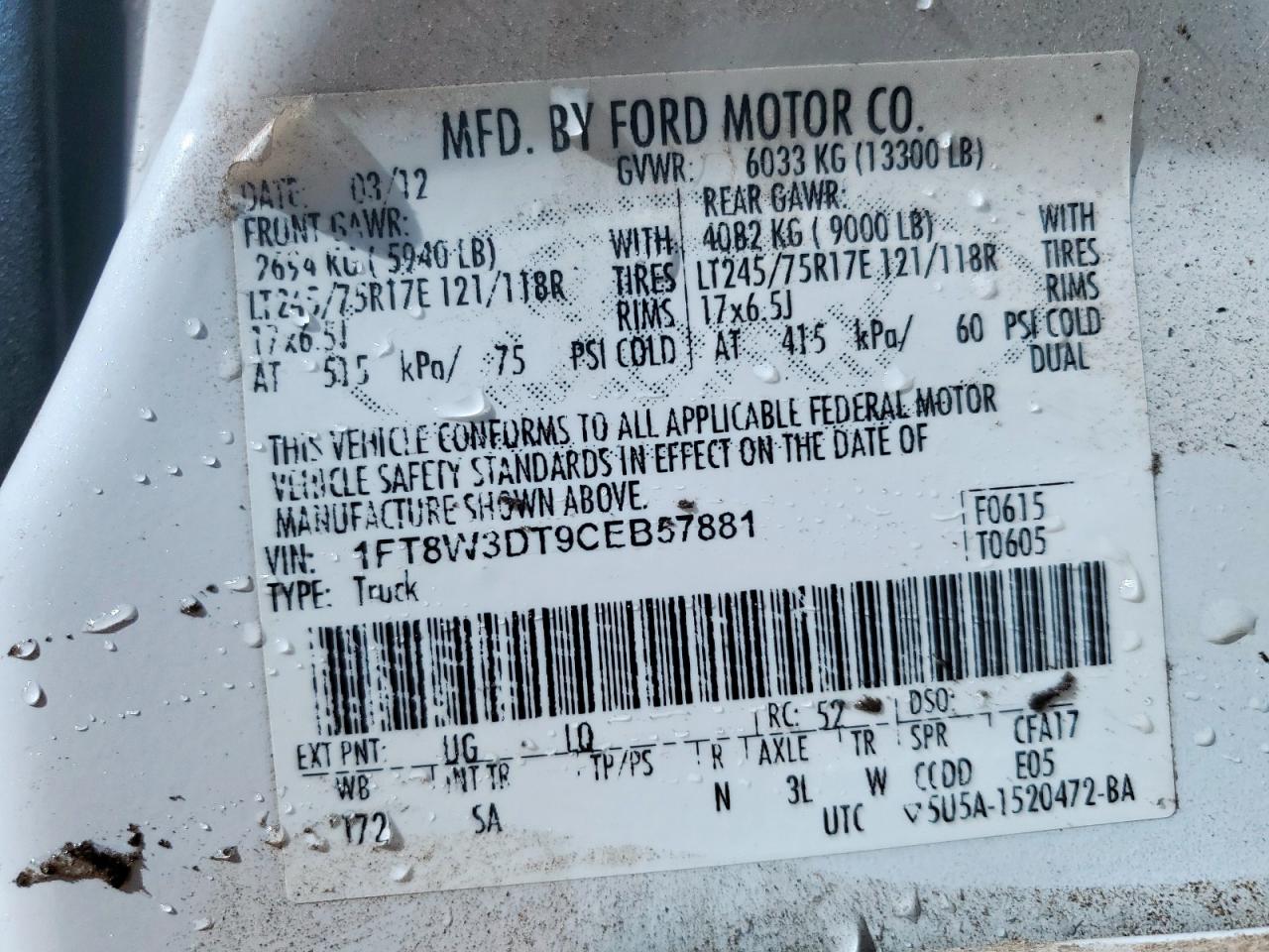 2012 Ford F350 Super Duty VIN: 1FT8W3DT9CEB57881 Lot: 80944215