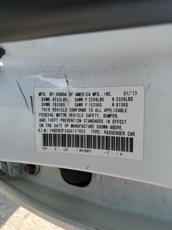 2013 Honda Accord Lx VIN: 1HGCR2F3XDA101922 Lot: 71598015