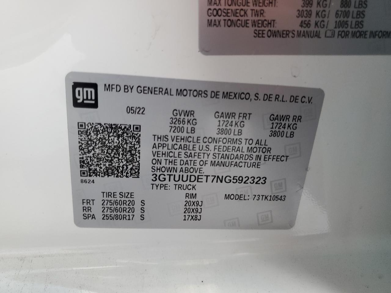 2022 GMC Sierra K1500 Slt VIN: 3GTUUDET7NG592323 Lot: 71214265