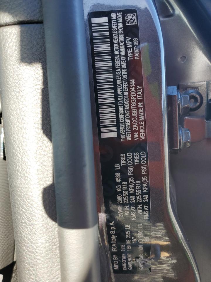 2016 Jeep Renegade Latitude VIN: ZACCJBBT6GPD04144 Lot: 71792475