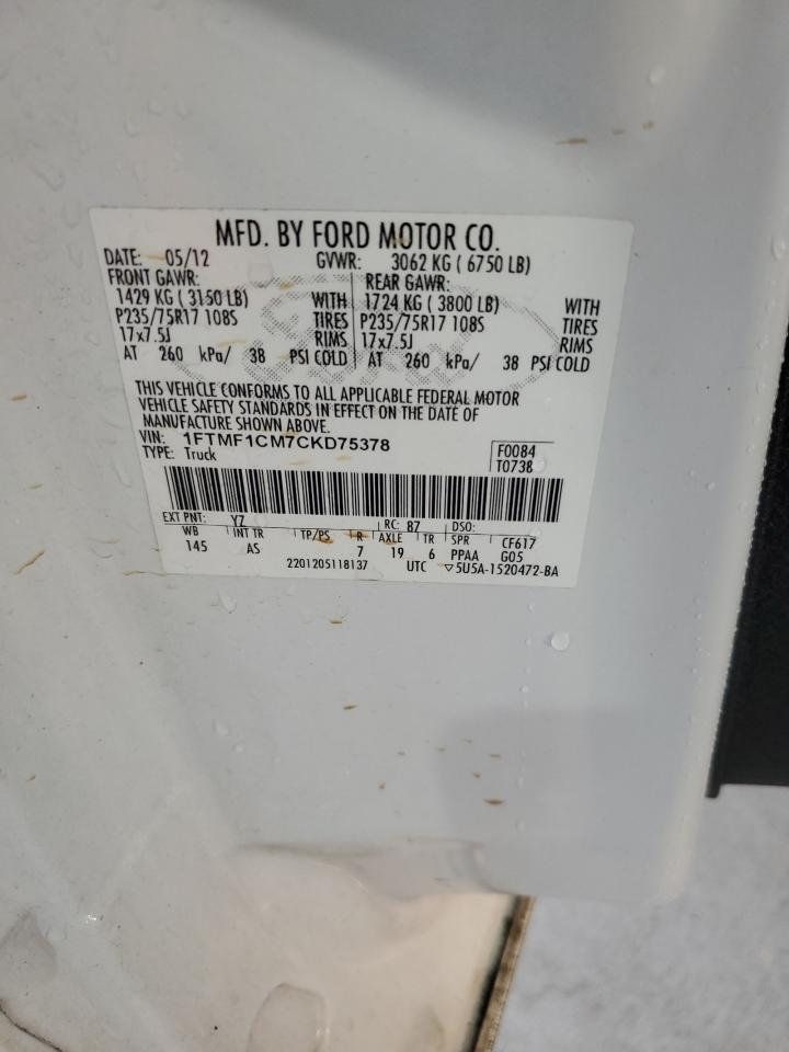 2012 Ford F150 VIN: 1FTMF1CM7CKD75378 Lot: 70924675