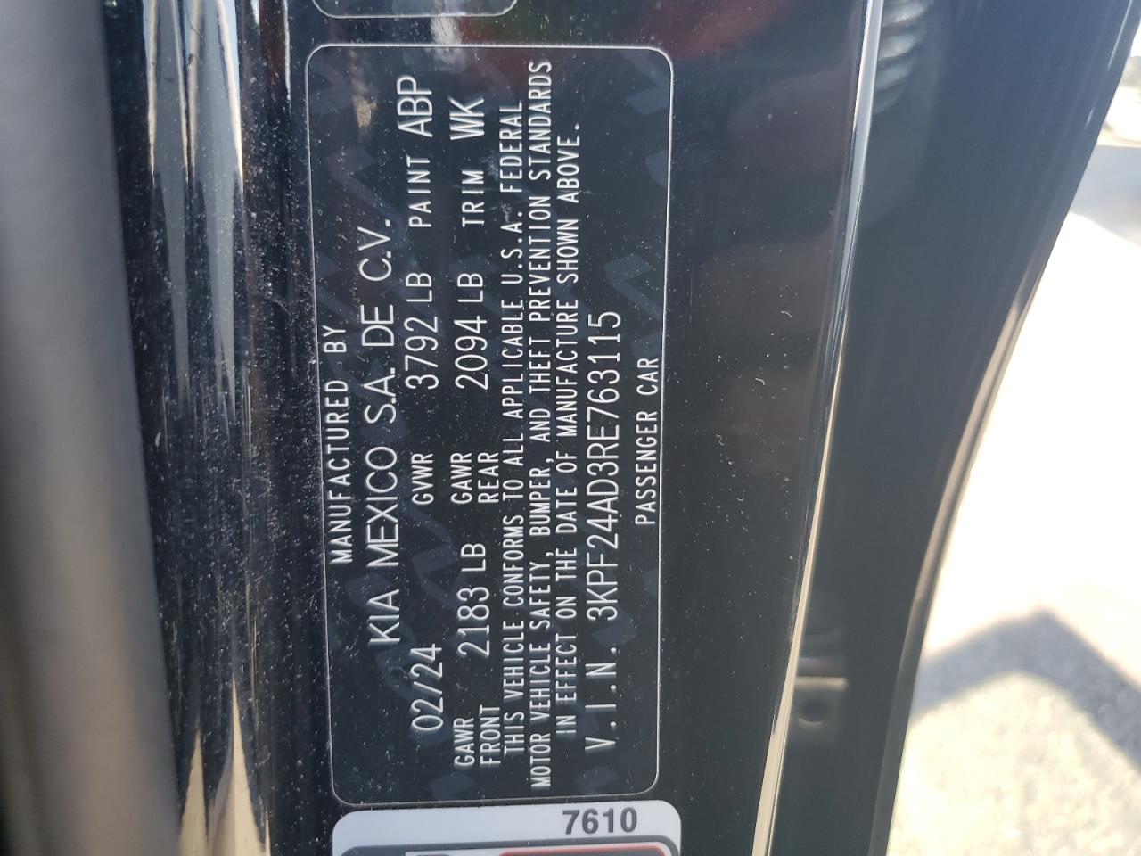 2024 Kia Forte Lx VIN: 3KPF24AD3RE763115 Lot: 71989275