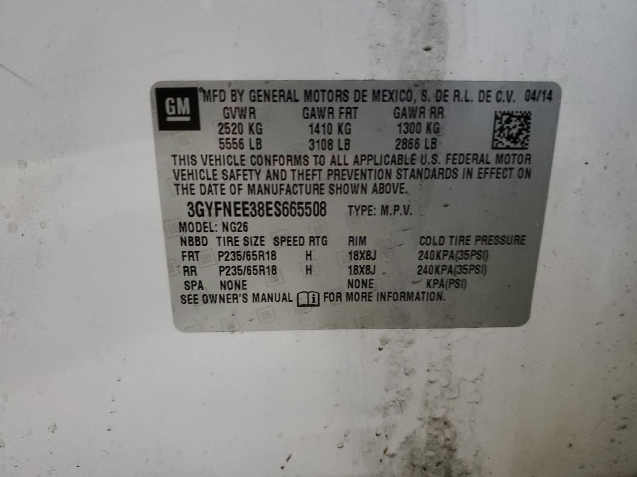 2014 Cadillac Srx Luxury Collection VIN: 3GYFNEE38ES665508 Lot: 71907815