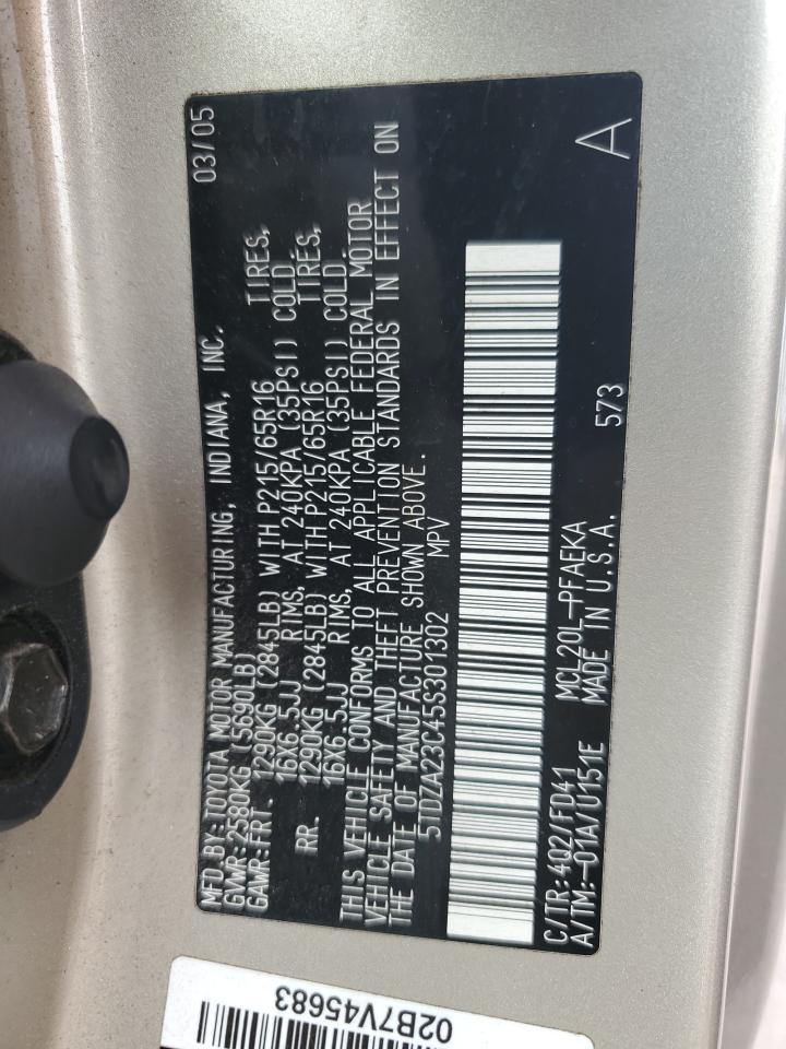 2005 Toyota Sienna Ce VIN: 5TDZA23C45S301302 Lot: 80867375