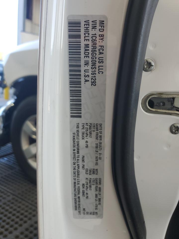 2022 Ram 1500 Classic Slt VIN: 1C6RR6GG0NS161292 Lot: 81374555