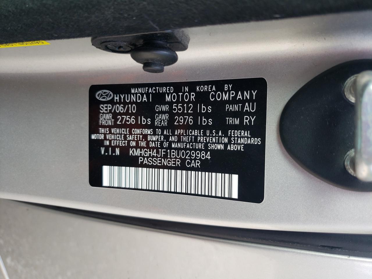 2011 Hyundai Equus Signature VIN: KMHGH4JF1BU029984 Lot: 81082795