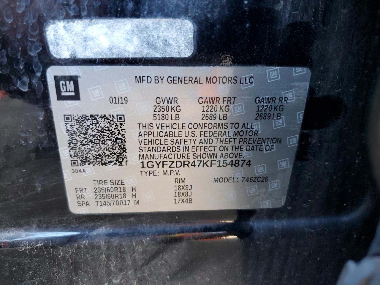 2019 Cadillac Xt4 Premium Luxury VIN: 1GYFZDR47KF154874 Lot: 70780715