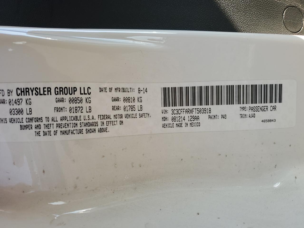 2015 Fiat 500 Pop VIN: 3C3CFFARXFT503918 Lot: 71806795