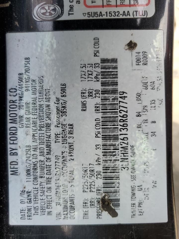 2006 Lincoln Zephyr VIN: 3LNHM26136R627749 Lot: 81909055