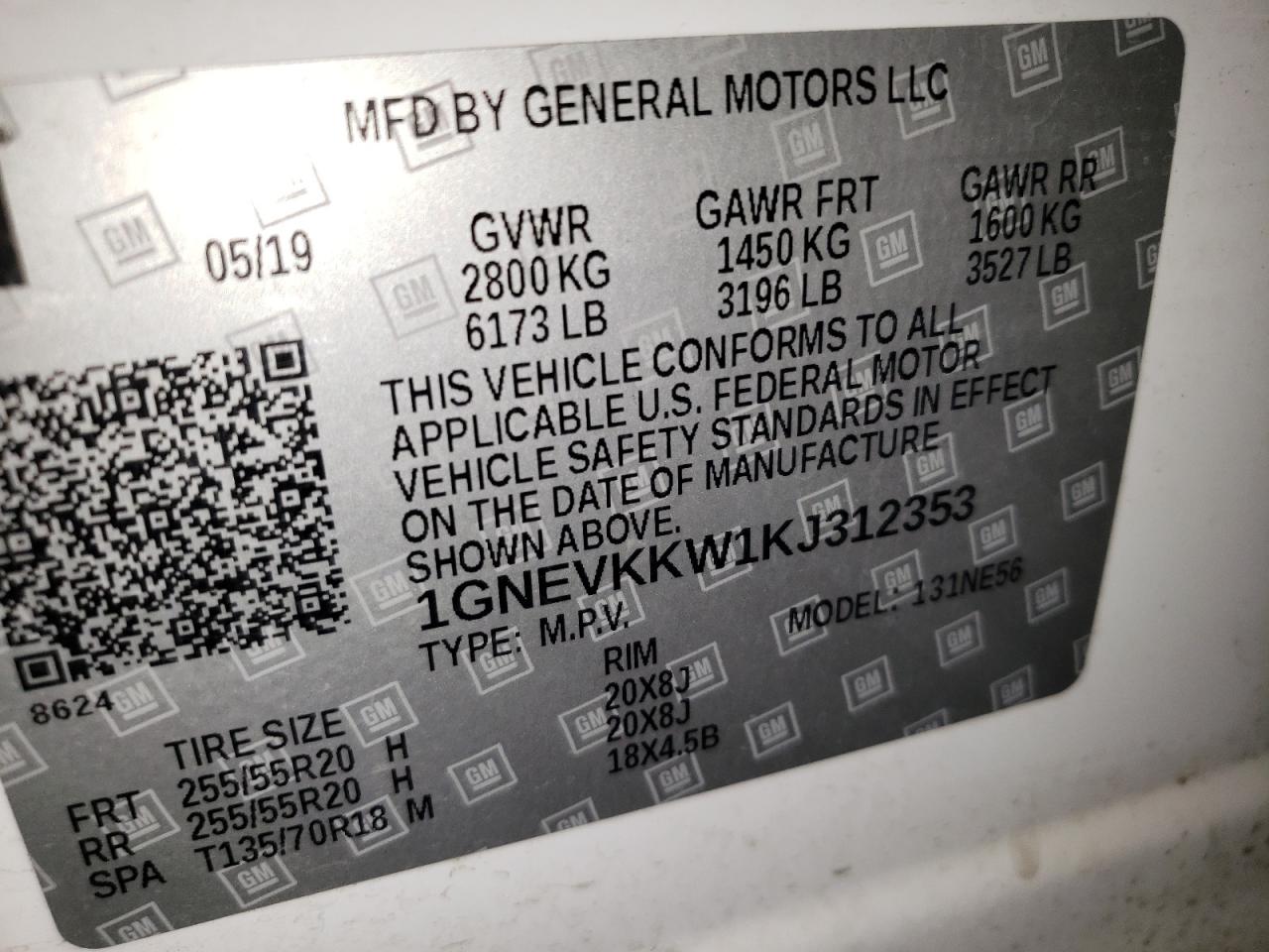 2019 Chevrolet Traverse Premier VIN: 1GNEVKKW1KJ312353 Lot: 80759235