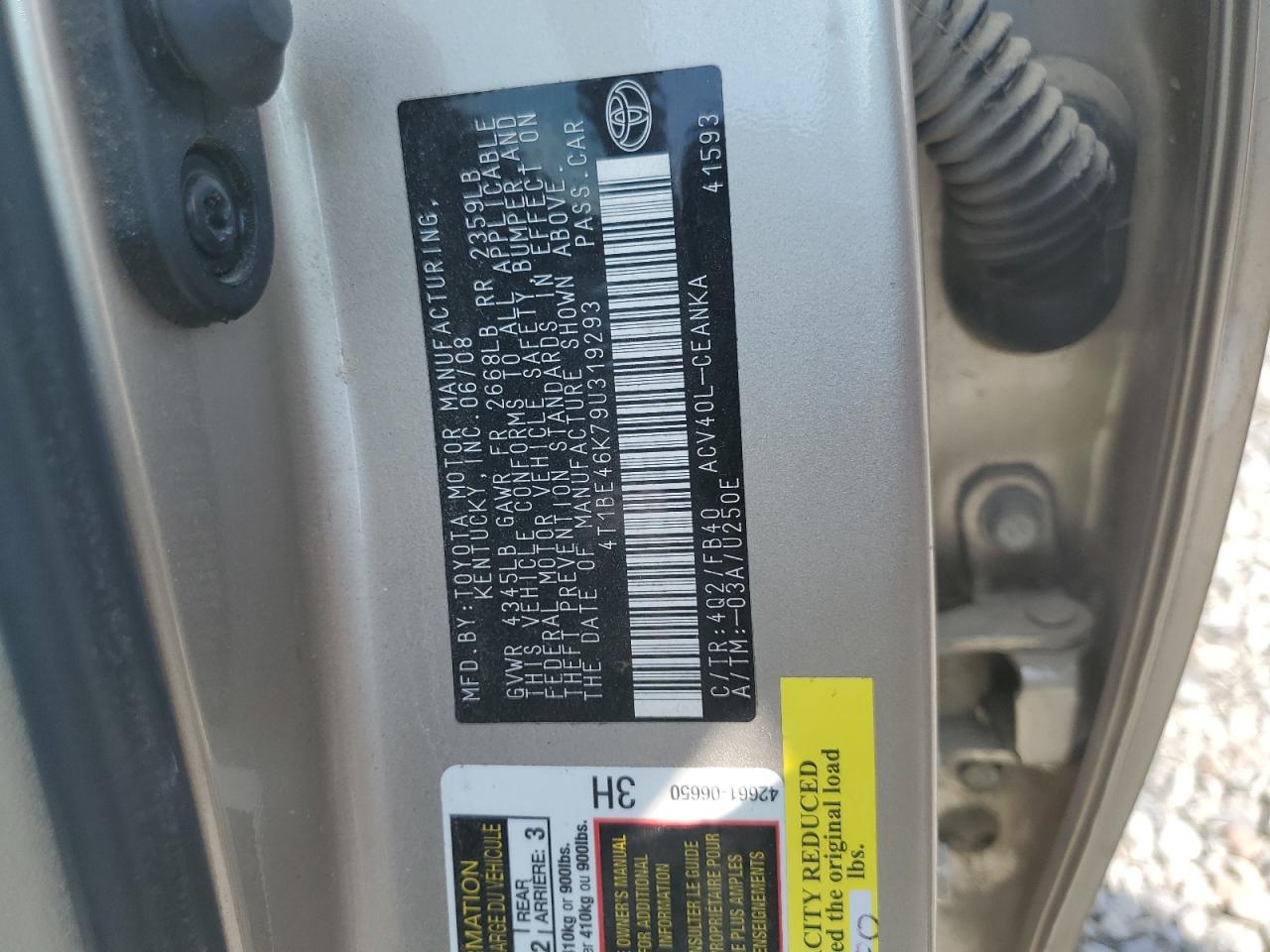 2009 Toyota Camry Base VIN: 4T1BE46K79U319293 Lot: 81160125