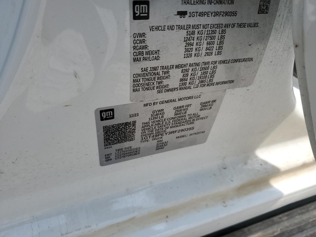 2024 GMC Sierra K2500 At4 VIN: 1GT49PEY3RF290355 Lot: 80445305