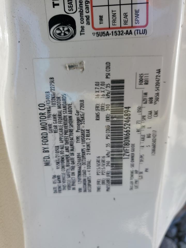 2006 Ford Mustang VIN: 1ZVFT80N665246894 Lot: 80672845