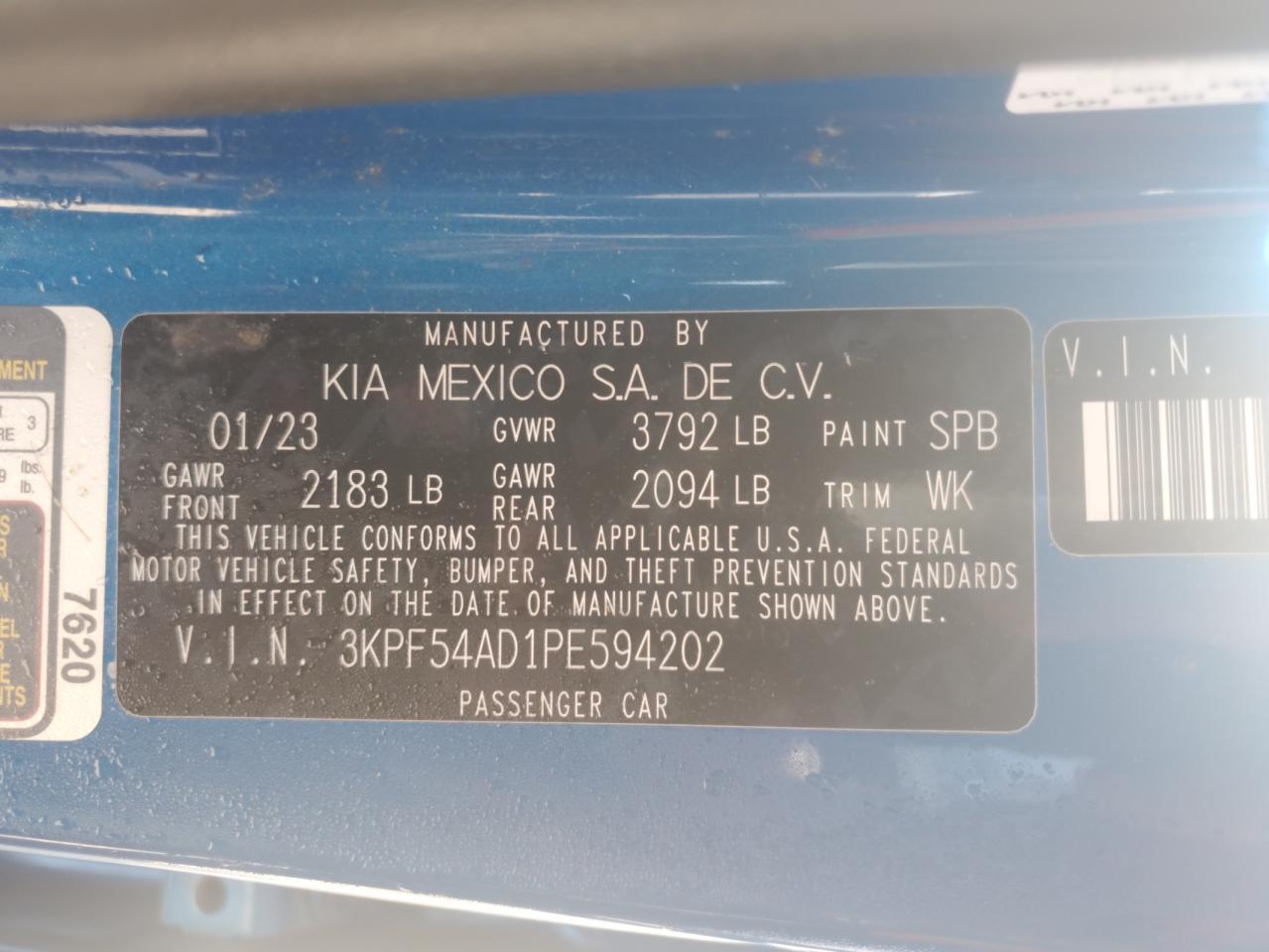 2023 Kia Forte Gt Line VIN: 3KPF54AD1PE594202 Lot: 72042195