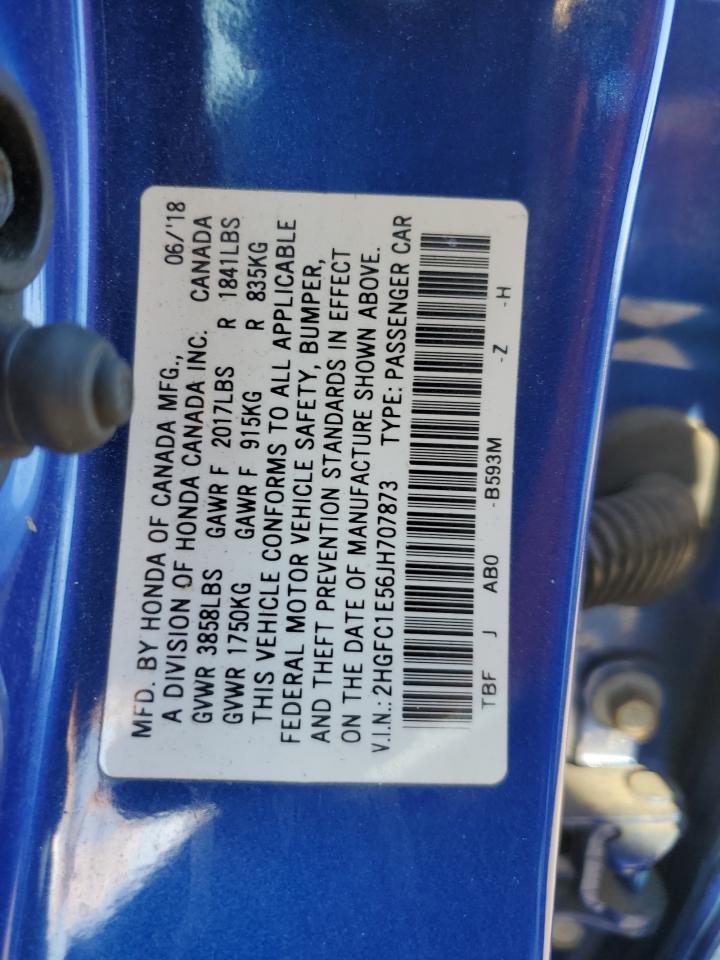 2018 Honda Civic Si VIN: 2HGFC1E56JH707873 Lot: 71646645