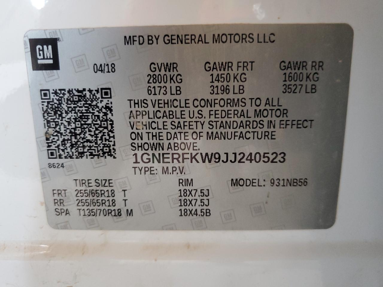 2018 Chevrolet Traverse Ls VIN: 1GNERFKW9JJ240523 Lot: 81901395