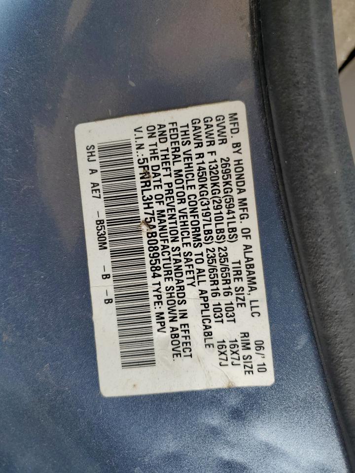 2010 Honda Odyssey Exl VIN: 5FNRL3H75AB089584 Lot: 82121305