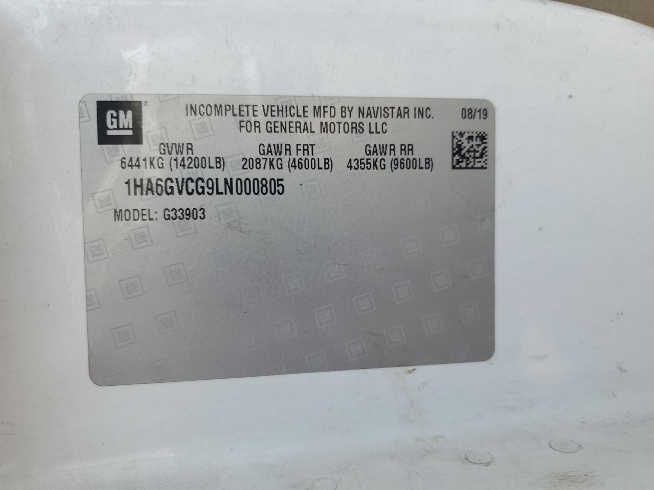 2020 Chevrolet Express G4500 VIN: 1HA6GVCG9LN000805 Lot: 80698565