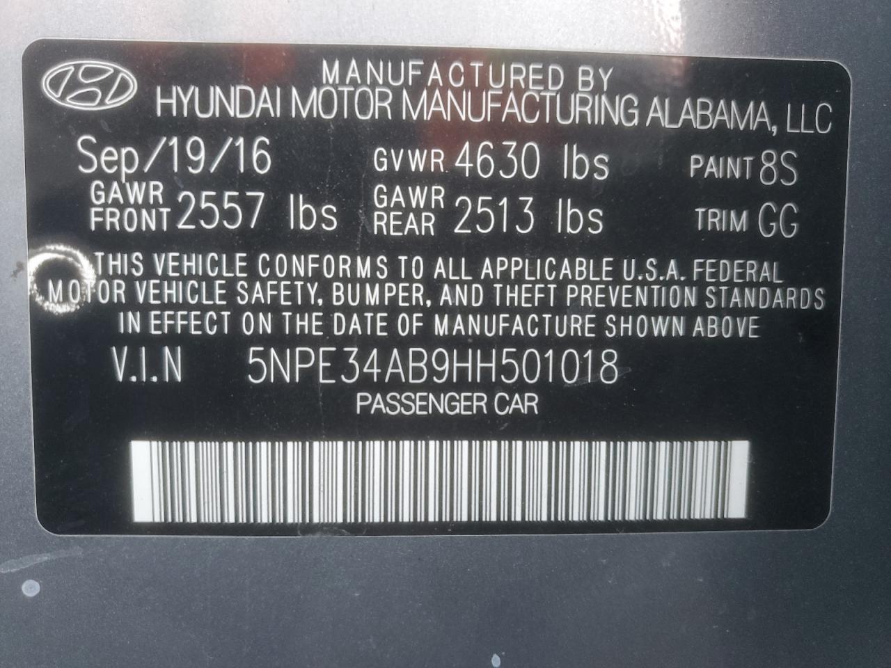 2017 Hyundai Sonata Sport VIN: 5NPE34AB9HH501018 Lot: 71888085