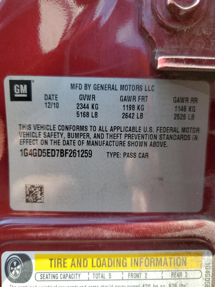 2011 Buick Lacrosse Cxl VIN: 1G4GD5ED7BF261259 Lot: 80556035