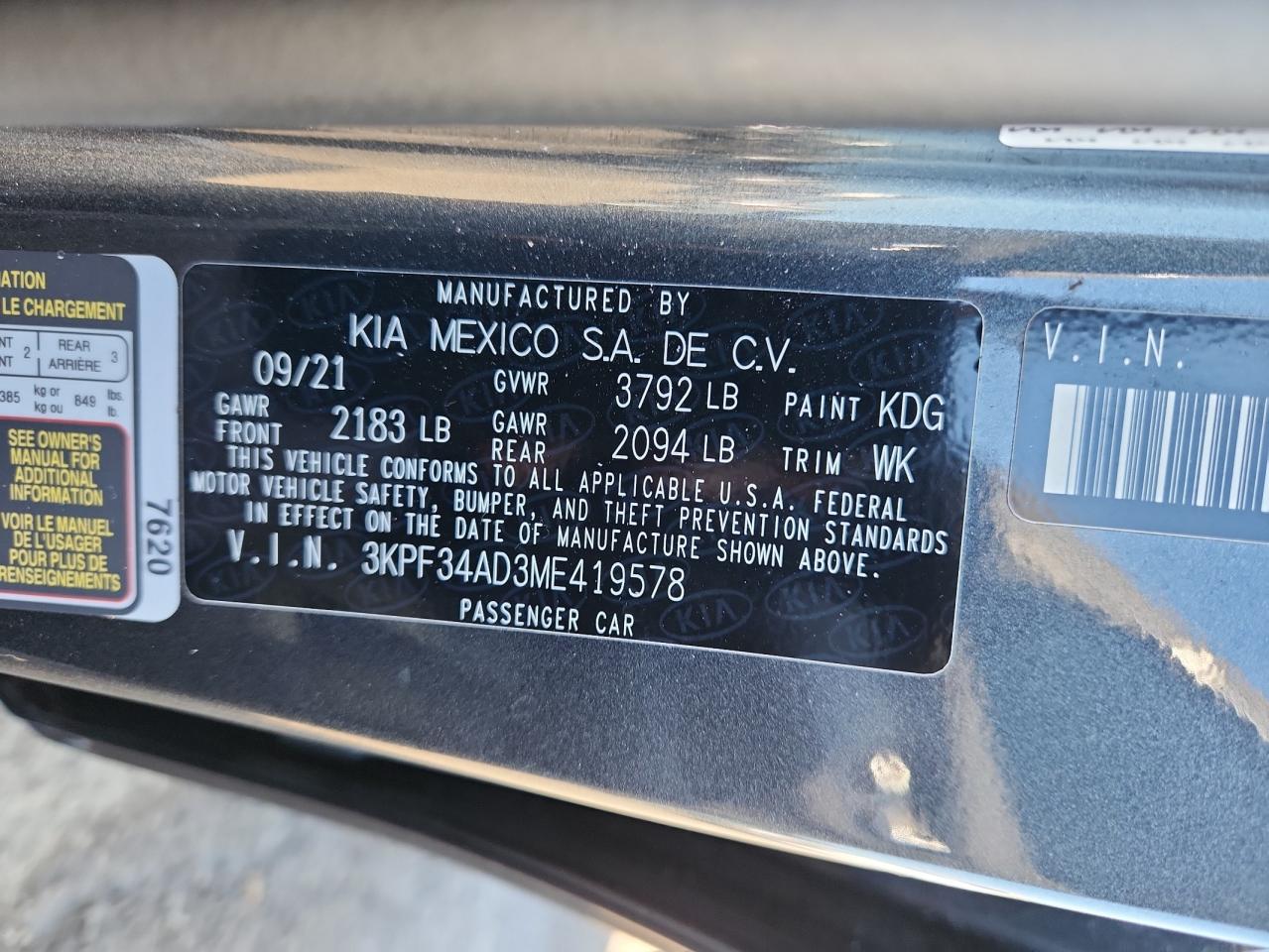 2021 Kia Forte Gt Line VIN: 3KPF34AD3ME419578 Lot: 71223295