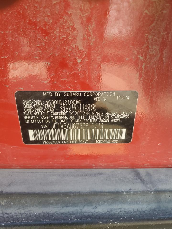 2024 Subaru Wrx Premium VIN: JF1VBAH67R9819214 Lot: 80020355