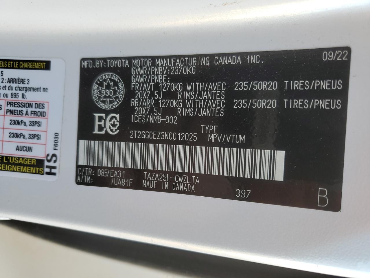 2022 Lexus Nx 350 VIN: 2T2GGCEZ3NC012025 Lot: 81568315