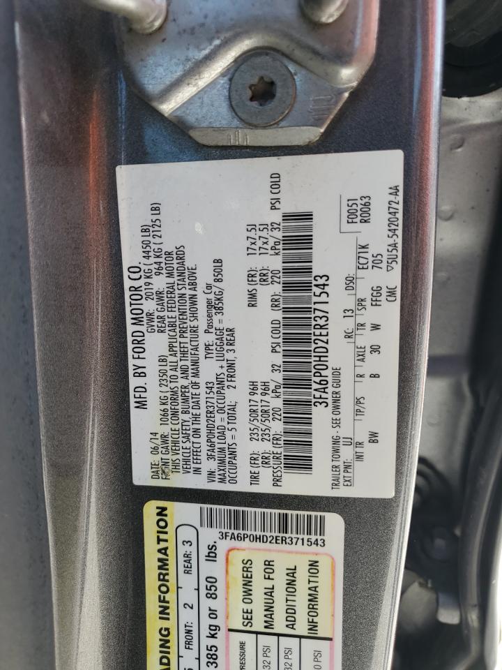 2014 Ford Fusion Se VIN: 3FA6P0HD2ER371543 Lot: 80139845