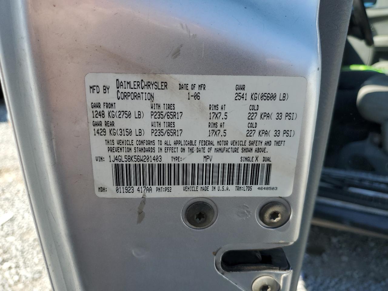 2006 Jeep Liberty Limited VIN: 1J4GL58K56W201403 Lot: 71420785