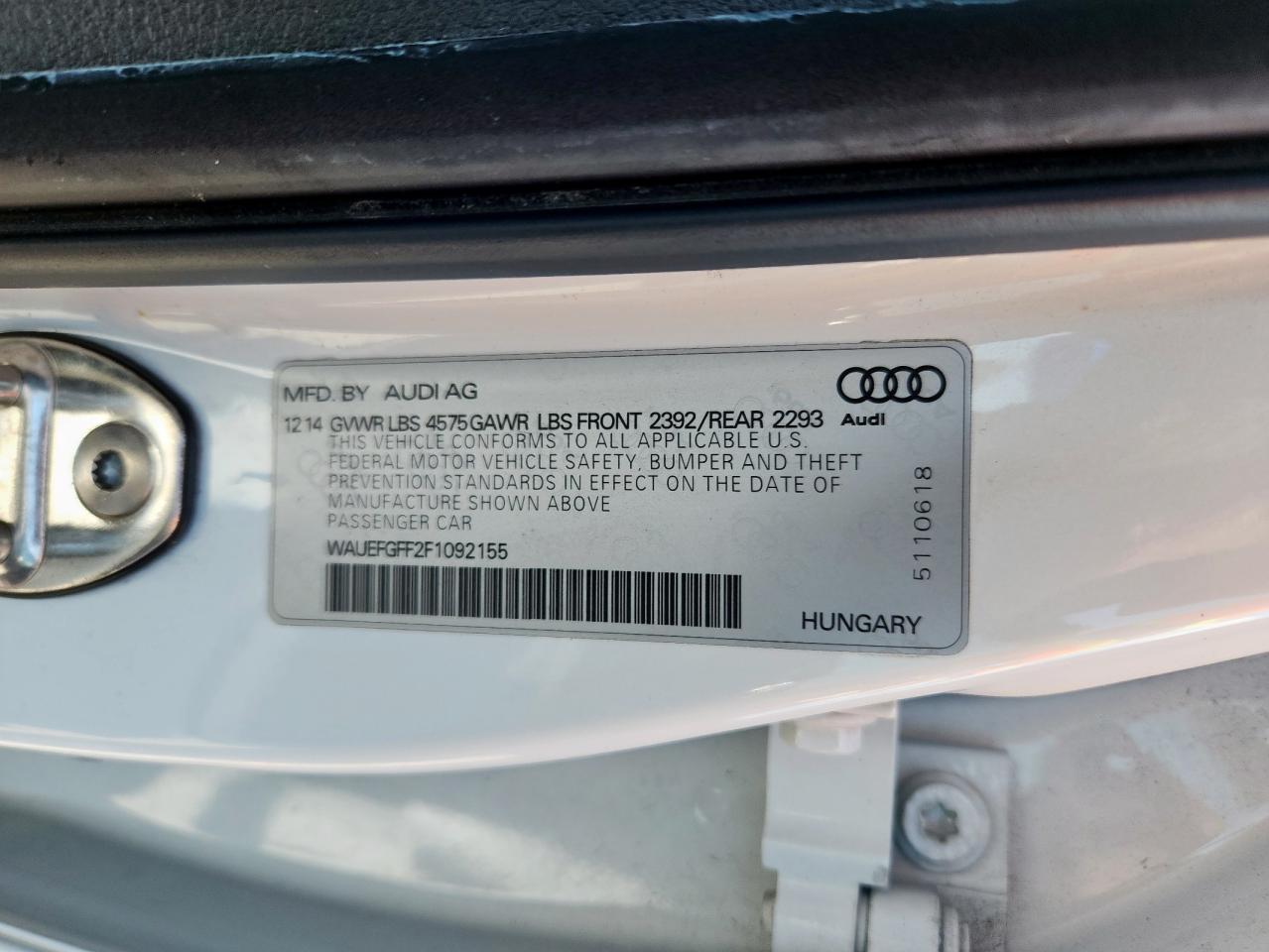 2015 Audi A3 Premium Plus VIN: WAUEFGFF2F1092155 Lot: 80348325