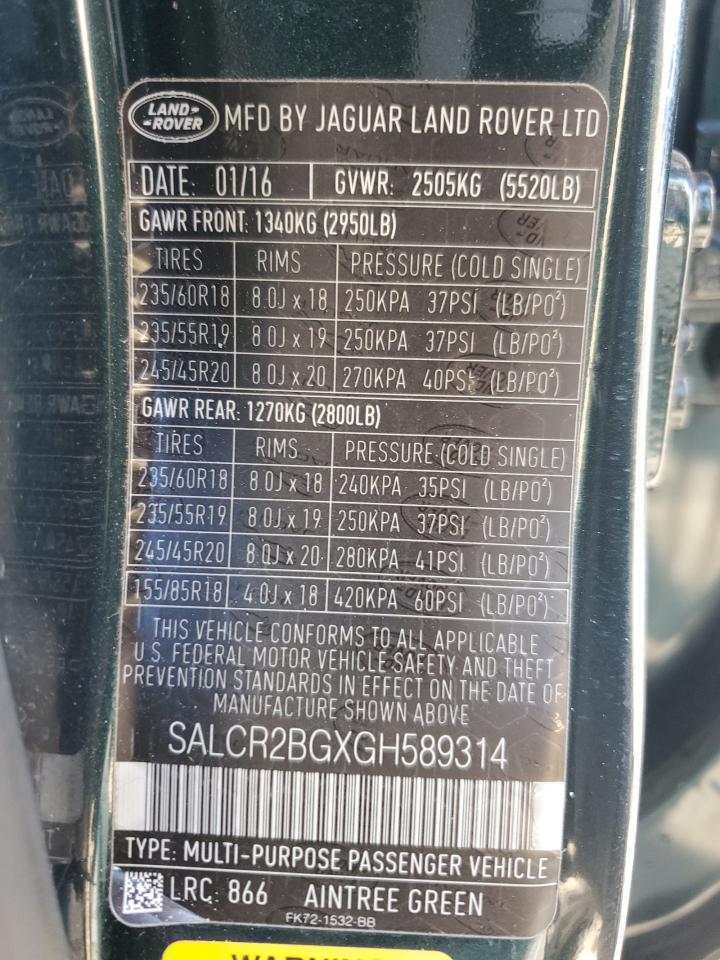 2016 Land Rover Discovery Sport Hse VIN: SALCR2BGXGH589314 Lot: 81246865