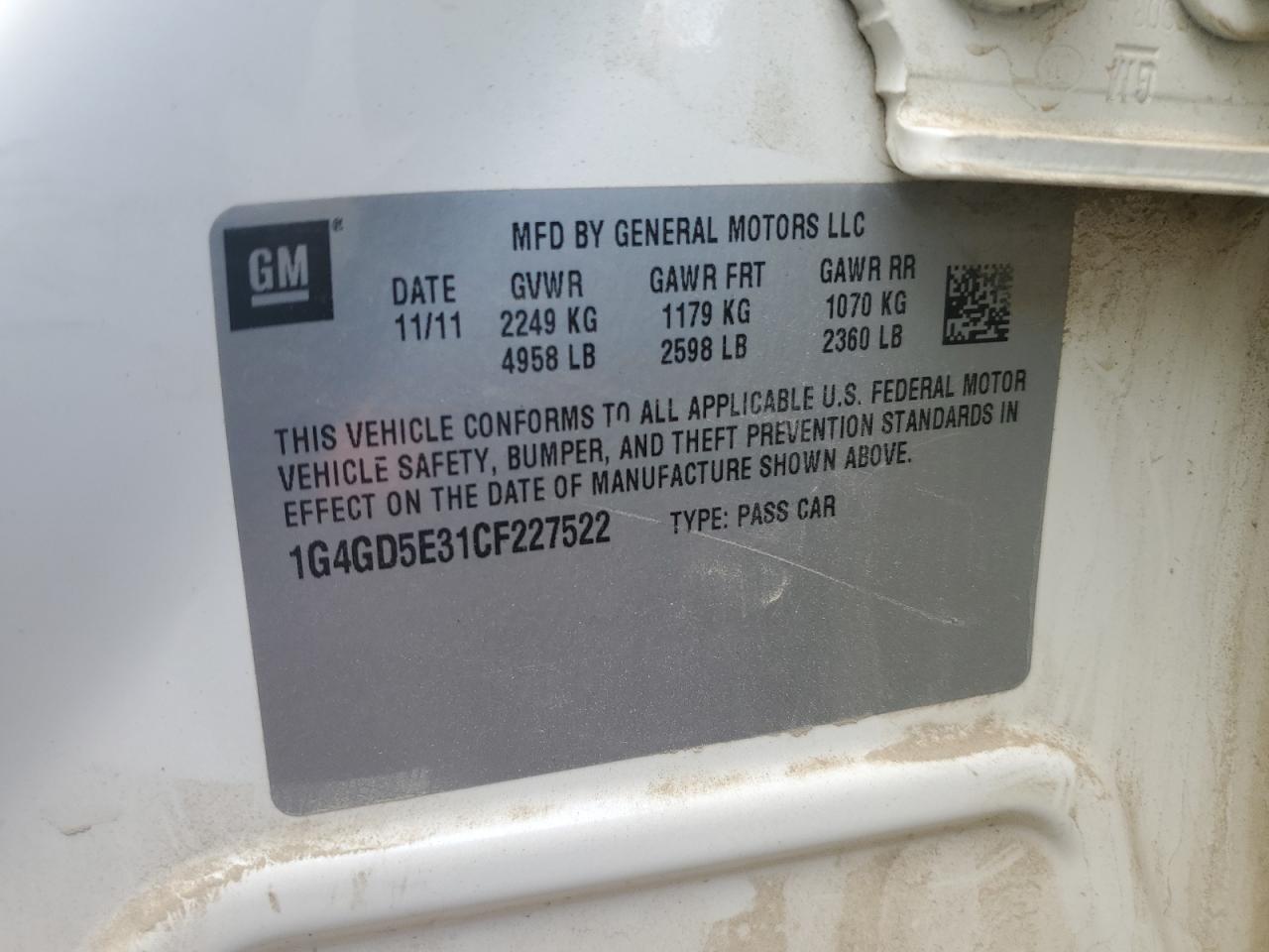 2012 Buick Lacrosse Premium VIN: 1G4GD5E31CF227522 Lot: 80806335