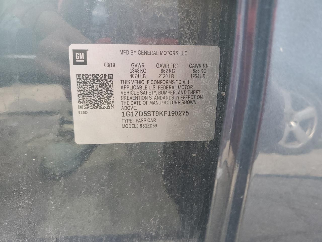 2019 Chevrolet Malibu Lt VIN: 1G1ZD5ST9KF190275 Lot: 84207565