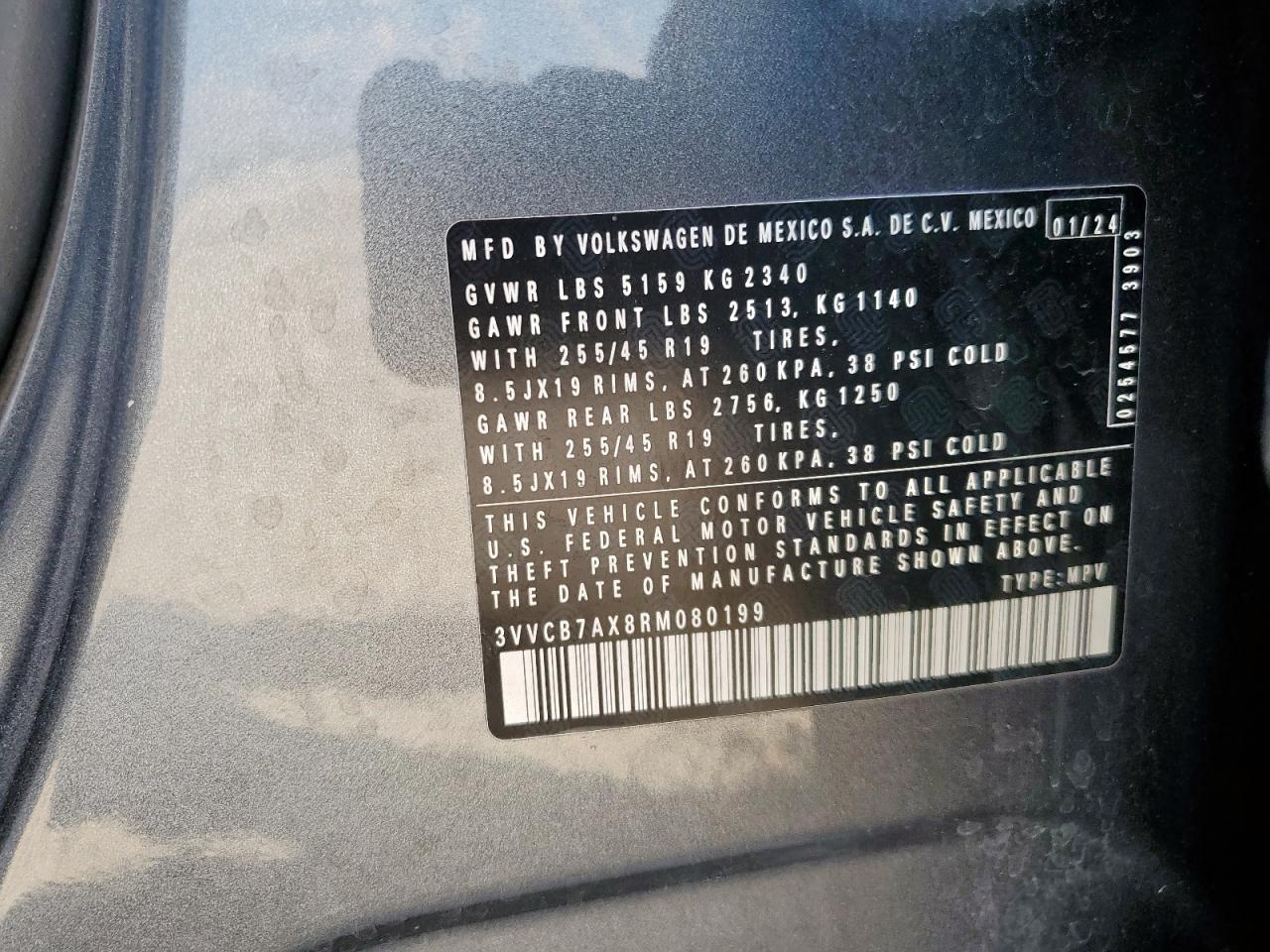 2024 Volkswagen Tiguan Se R-Line Black VIN: 3VVCB7AX8RM080199 Lot: 80884675