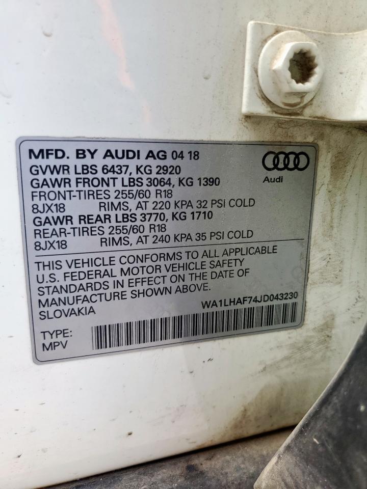 2018 Audi Q7 Premium Plus VIN: WA1LHAF74JD043230 Lot: 81658765
