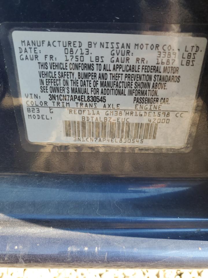2014 Nissan Versa S VIN: 3N1CN7AP4EL830545 Lot: 80741975