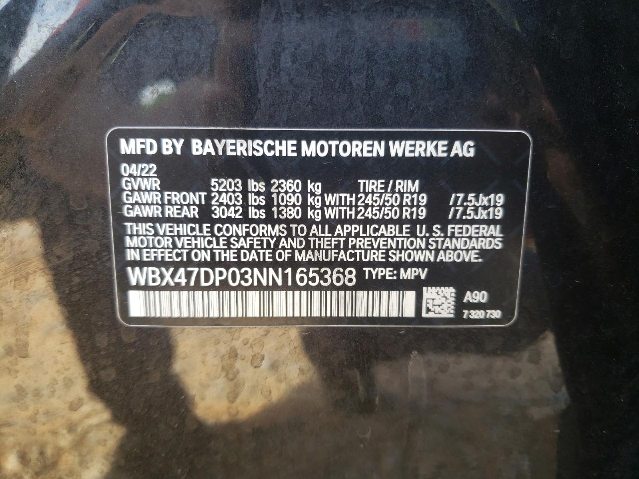 2022 BMW X3 Sdrive30I VIN: WBX47DP03NN165368 Lot: 83817595