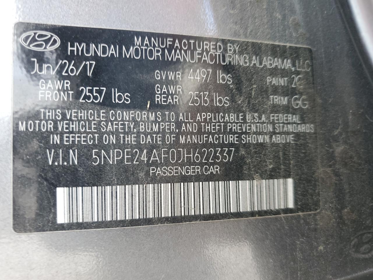 2018 Hyundai Sonata Se VIN: 5NPE24AF0JH622337 Lot: 83997565